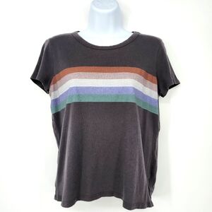 American Eagle Womens Striped Baby Tee Shirt‎ Size S Gray Soft Skater Urbancore